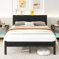 Okwish Lit Double 140x200 cm - Style Minimaliste avec Structure Métal MDF - sans Matelas - Noir* Lit Double