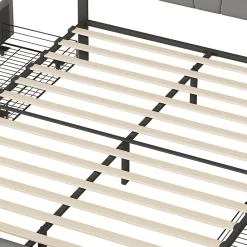Lit double 160x200 cm, 4 tiroirs en fer, sommier à lattes, structure en métal, tissu velours, gris><noscript><img width=