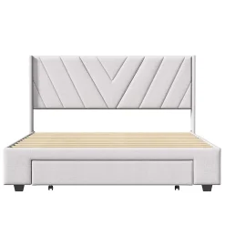 Generique Lit double 140x200 cm avec 3 tiroirs, sommier à lattes, lit queen size, linge, lit capitonné pour adulte - Beige* Lit Coffre