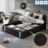 Lit double 140x200 cm avec LED, USB, tête de lit, sommier à lattes, PU noir, fonction de charge>Generique Online
