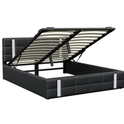 Lit double 140x200 cm avec LED, USB, tête de lit, sommier à lattes, PU noir, fonction de charge>Generique Online