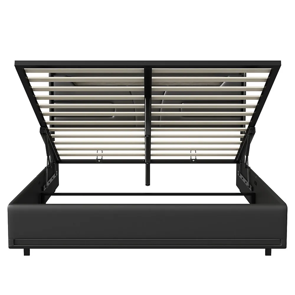 Lit Double 140x200 Cm Avec Rangement Et Port De Charge, Éclairage Par Bande Lumineuse, Noir>Simple Life Clearance
