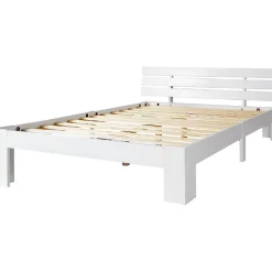 Lit Double 140x200 cm avec Tête de Lit, Cadre en Bois de Pin Massif et Sommier Intégré - Blanc, Sans Matelas><noscript><img width=