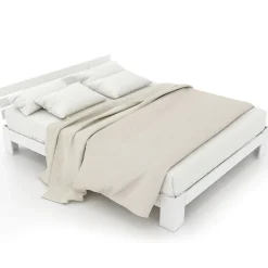 Lit Double 140x200 cm avec Tête de Lit, Cadre en Bois de Pin Massif et Sommier Intégré - Blanc, Sans Matelas><noscript><img width=