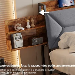 ProximaX Lit double 140x200 cm avec tête de lit, Lit rembourré avec rangements cachés, lit coffre avec ports USB/Type-C et 4 tiroirs, Gris* Lit Coffre