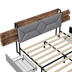 ProximaX Lit double 140x200 cm avec tête de lit, Lit rembourré avec rangements cachés, lit coffre avec ports USB/Type-C et 4 tiroirs, Gris* Lit Coffre