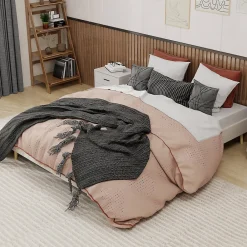 Lit Double 160x200 cm Bas Moderne pour Adulte/Ado avec Structure Stable, Sans Tête de Lit, Sans Matelas, Velours Hollandais Beige>Okwish Discount