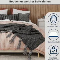 Lit Double 160x200 cm Bas Moderne pour Adulte/Ado avec Structure Stable, Sans Tête de Lit, Sans Matelas, Velours Hollandais Beige><noscript><img width=