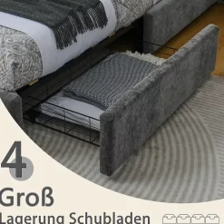 Okwish Lit Double 160x200 cm Capitonné, 4 Tiroirs, Facile à Assembler pour Chambre Parentale ou d'Invité, Gris Foncé, Sans Matelas* Lit Double
