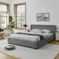 Okwish Lit Double 160x200 cm Capitonné, 4 Tiroirs, Facile à Assembler pour Chambre Parentale ou d'Invité, Gris Foncé, Sans Matelas* Lit Double