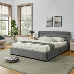 Okwish Lit Double 140x200 cm Capitonné, 4 Tiroirs, Facile à Assembler pour Chambre d'Ado ou d'Invité, Gris Foncé, Sans Matelas* Lit Double