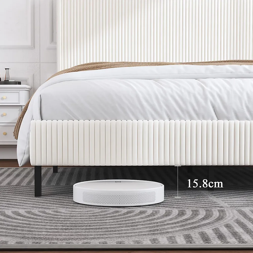 Okwish Lit double 140x200 cm capitonné adulte avec métallique stable et design à ailes - plateforme rembourrée velours côtelé beige/crème* Lit Double