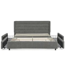 Blackcolors Lit double 160x200 cm, chenille, 4 tiroirs - gris foncé* Lit Coffre