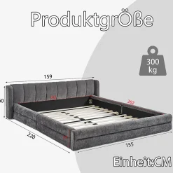 Blackcolors Lit double 140x200 cm, chenille, cadre eucalyptus/fer - gris foncé* Lit Coffre