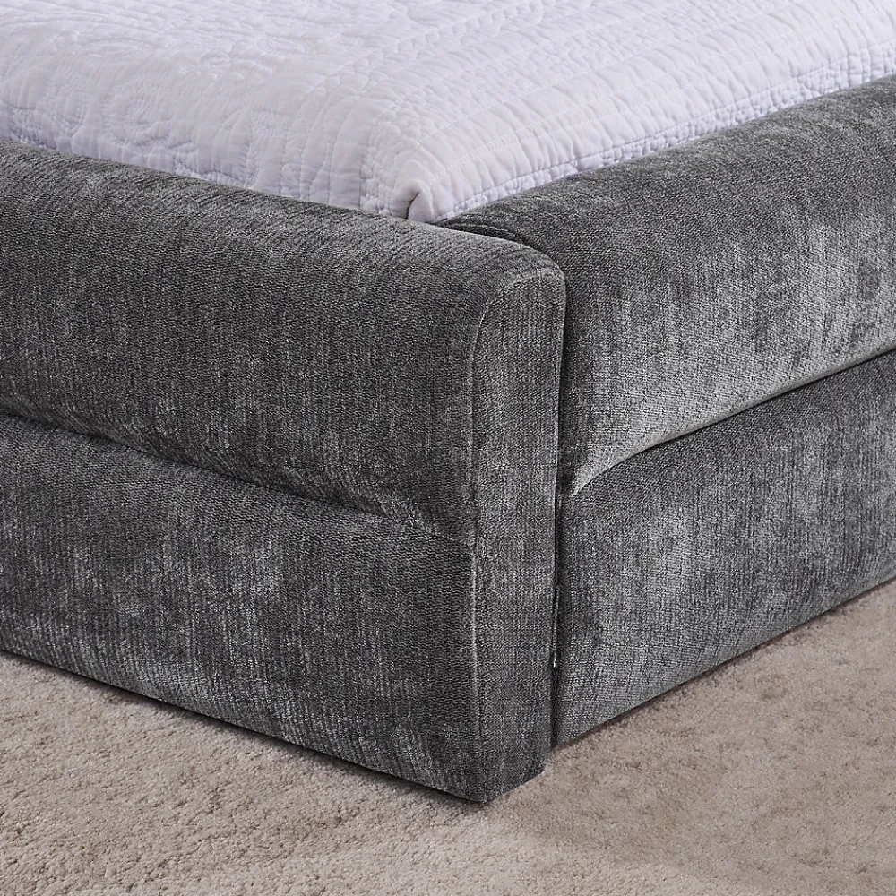 Blackcolors Lit double 140x200 cm, chenille, cadre eucalyptus/fer - gris foncé* Lit Coffre