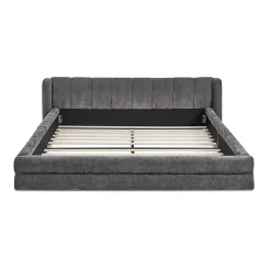 Blackcolors Lit double 140x200 cm, chenille, cadre eucalyptus/fer - gris foncé* Lit Coffre