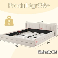 Lit double 160x200 cm, chenille, cadre eucalyptus/fer - beige><noscript><img width=