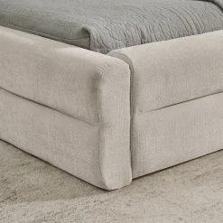 Lit double 160x200 cm, chenille, cadre eucalyptus/fer - beige><noscript><img width=