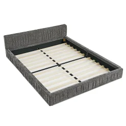Lit double 160x200 cm, chenille veloutée, bois eucalyptus - gris foncé>Blackcolors Online