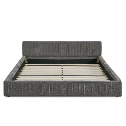 Lit double 160x200 cm, chenille veloutée, bois eucalyptus - gris foncé><noscript><img width=