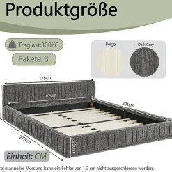 Lit double 160x200 cm, chenille veloutée, bois eucalyptus - gris foncé><noscript><img width=