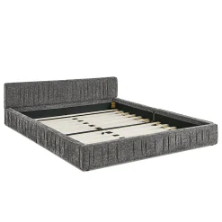 Lit double 160x200 cm, chenille veloutée, bois eucalyptus - gris foncé><noscript><img width=