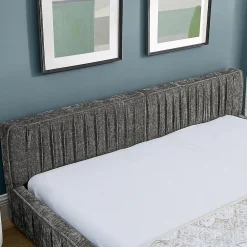Lit double 160x200 cm, chenille veloutée, bois eucalyptus - gris foncé><noscript><img width=