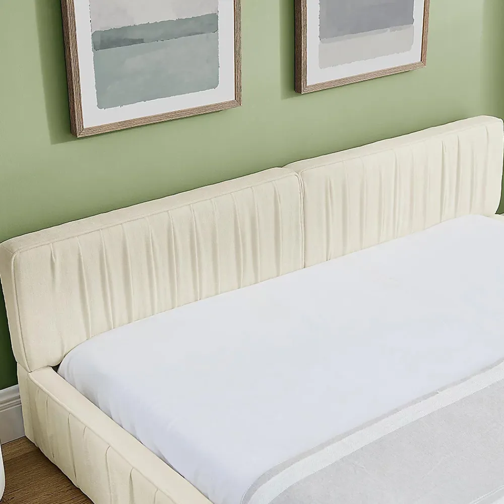 Blackcolors Lit double 140x200 cm, chenille veloutée, bois eucalyptus, cadre fer - beige* Lit Coffre
