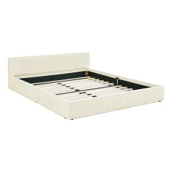 Blackcolors Lit double 140x200 cm, chenille veloutée, bois eucalyptus, cadre fer - beige* Lit Coffre