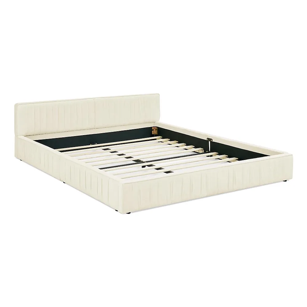 Blackcolors Lit double 140x200 cm, chenille veloutée, bois eucalyptus, cadre fer - beige* Lit Coffre