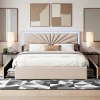 Lit double 160x200 cm en lin avec LED, sommier à lattes robuste, 4 tiroirs intégrés, design moderne pour 2 personnes>ProximaX Online