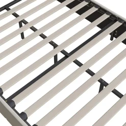 Lit double 140x200 cm en velours blanc cassé avec clous décoratifs, motif ondulé, sommier à lattes et rangement><noscript><img width=