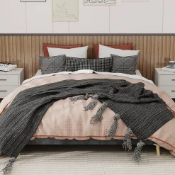 Lit Double 160x200 cm, Lit Adulte et Ado avec Cadre Bas Minimaliste, Design Stable en Velours Hollandais Gris, Sans Matelas><noscript><img width=