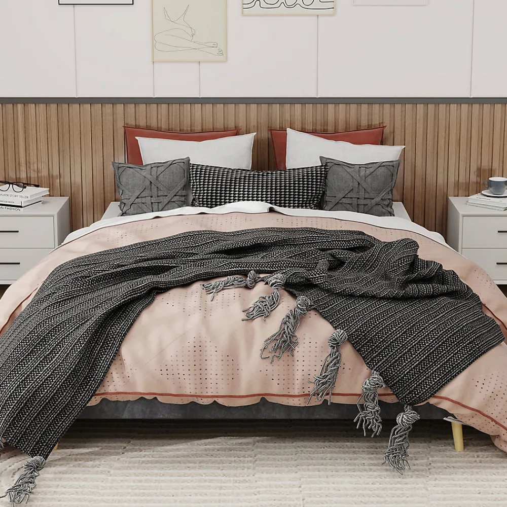 Lit Double 160x200 cm, Lit Adulte et Ado avec Cadre Bas Minimaliste, Design Stable en Velours Hollandais Gris, Sans Matelas>Okwish Hot