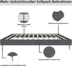 Lit Double 160x200 cm, Lit Adulte et Ado avec Cadre Bas Minimaliste, Design Stable en Velours Hollandais Gris, Sans Matelas><noscript><img width=