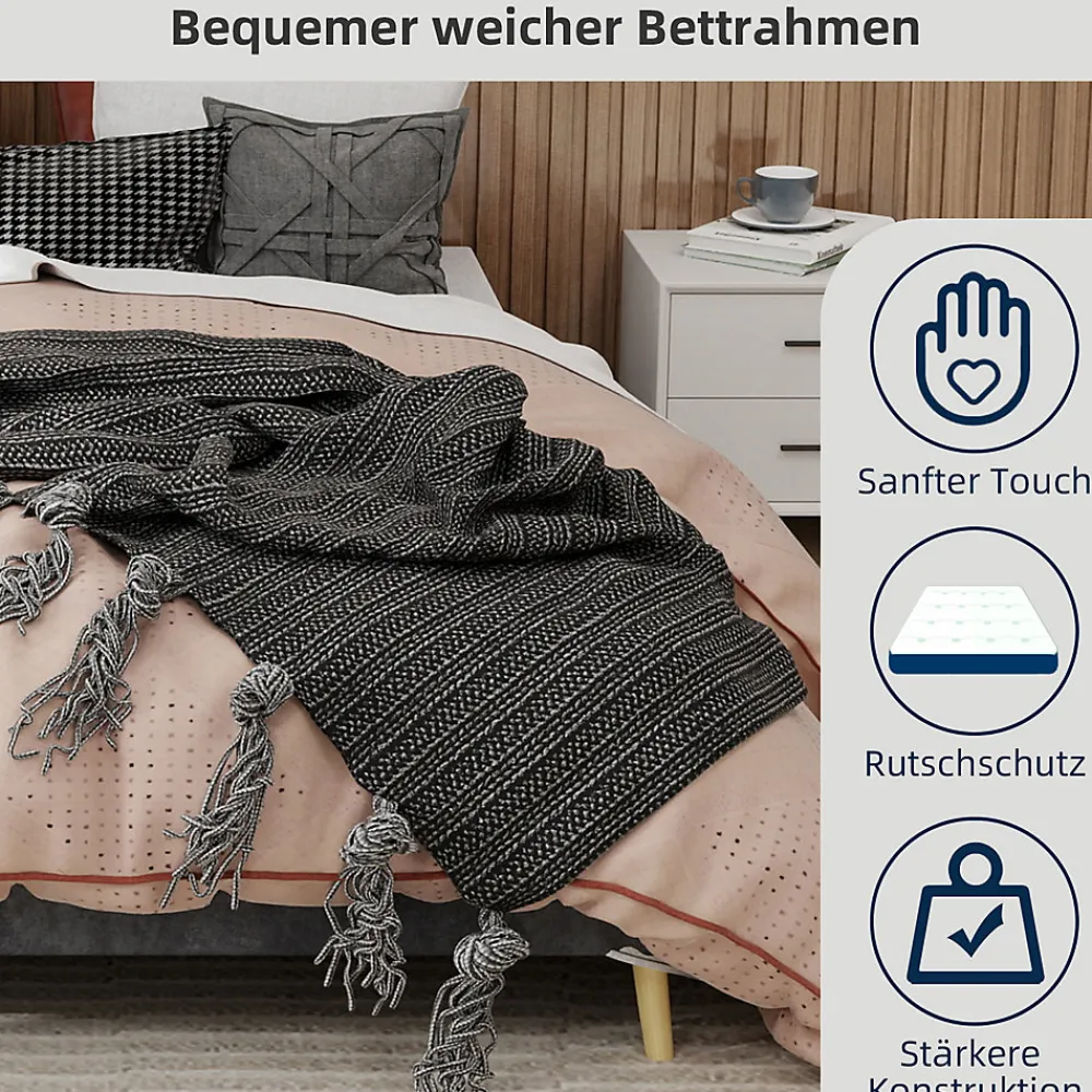 Lit Double 160x200 cm, Lit Adulte et Ado avec Cadre Bas Minimaliste, Design Stable en Velours Hollandais Gris, Sans Matelas>Okwish Hot