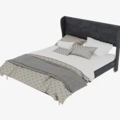 Okwish Lit Double 160x200 cm, Lit Adulte avec Tête de Lit Douce et Cadre Bas, Velours et Métal, Gris, sans Matelas* Lit Double