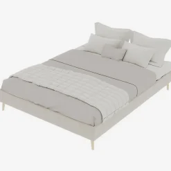 Lit Double 140x200 cm, Lit Adulte et Ado avec Cadre Bas Minimaliste, Design Stable en Velours Néerlandais Beige, Sans Matelas><noscript><img width=