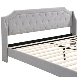 Lit Double 180x200 cm, Lit Capitonné avec LED et 2 Tiroirs, Structure en Tissu Lin et Métal, Gris - Sans Matelas><noscript><img width=