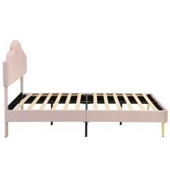 Okwish Lit double 140x200 cm, Lit capitonné en velours avec tête de lit coquillage et pieds dorés - Sans Matelas, Rose* Lit Double