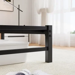 Okwish Lit Double 140x200 cm, Lit Métal Ado avec Éclairage LED et Prises USB, Rangement dessous, Sans Matelas, Métal et Bois, Noir* Lit Double