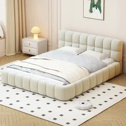 ProximaX Lit double 160x200 cm rembourré lin avec dossier moelleux, bordure rembourrée et sommier à lattes, sans matelas, Beige* Lit Coffre