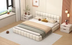 ProximaX Lit double 160x200 cm rembourré lin avec dossier moelleux, bordure rembourrée et sommier à lattes, sans matelas, Beige* Lit Coffre