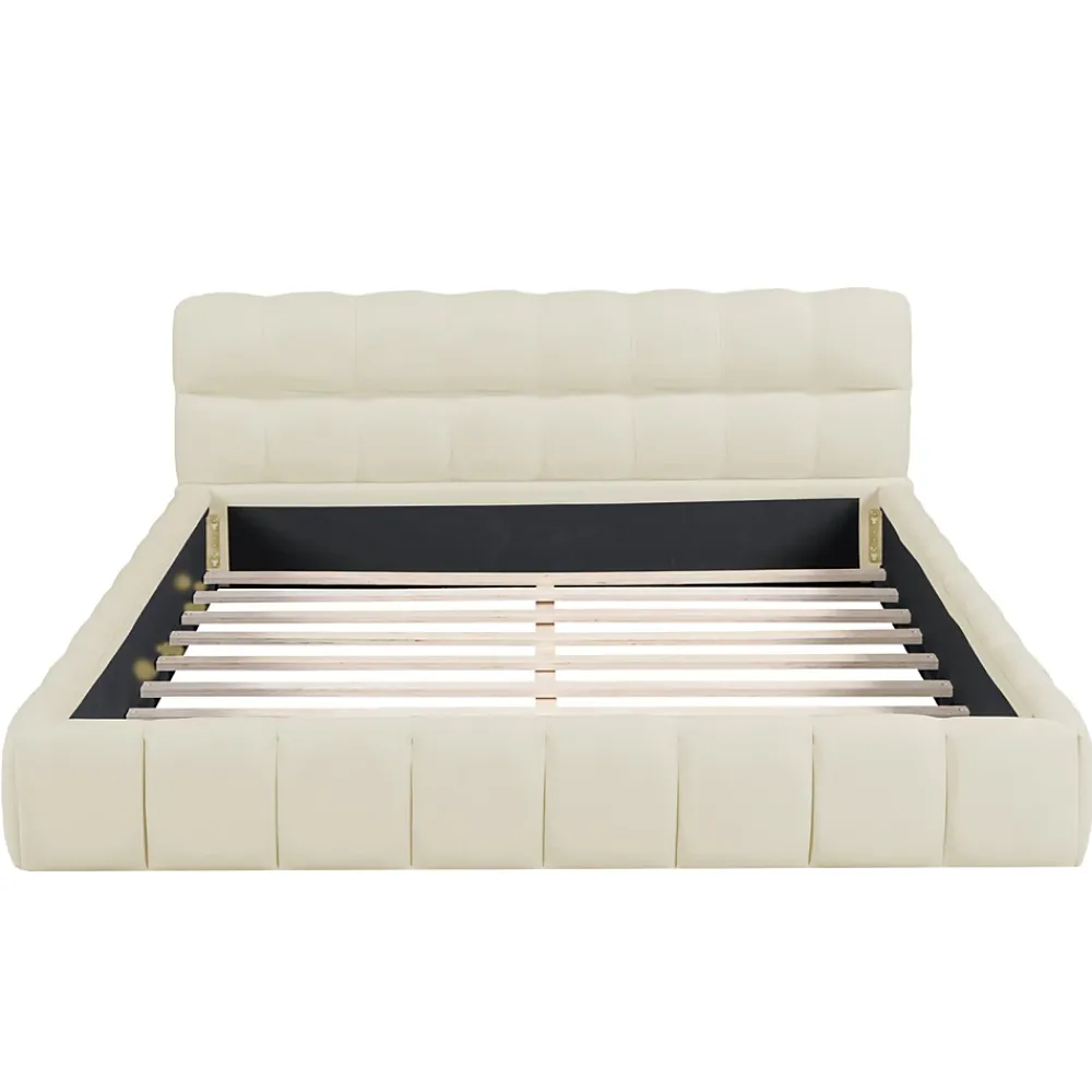 ProximaX Lit double 160x200 cm rembourré lin avec dossier moelleux, bordure rembourrée et sommier à lattes, sans matelas, Beige* Lit Coffre
