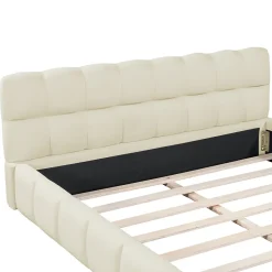 ProximaX Lit double 160x200 cm rembourré lin avec dossier moelleux, bordure rembourrée et sommier à lattes, sans matelas, Beige* Lit Coffre