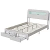 Simple Life Lit double 140x200 cm, tiroirs, tête de lit LED, USB, cadre métal, Velours, Beige* Lit Coffre