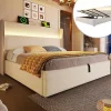 Lit double 140x200 cm, tête haute, LED/USB, hydraulique, lin - beige>Blackcolors Online