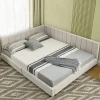 Lit double 140x200 cm, velours, dossier haut - beige>Blackcolors Online