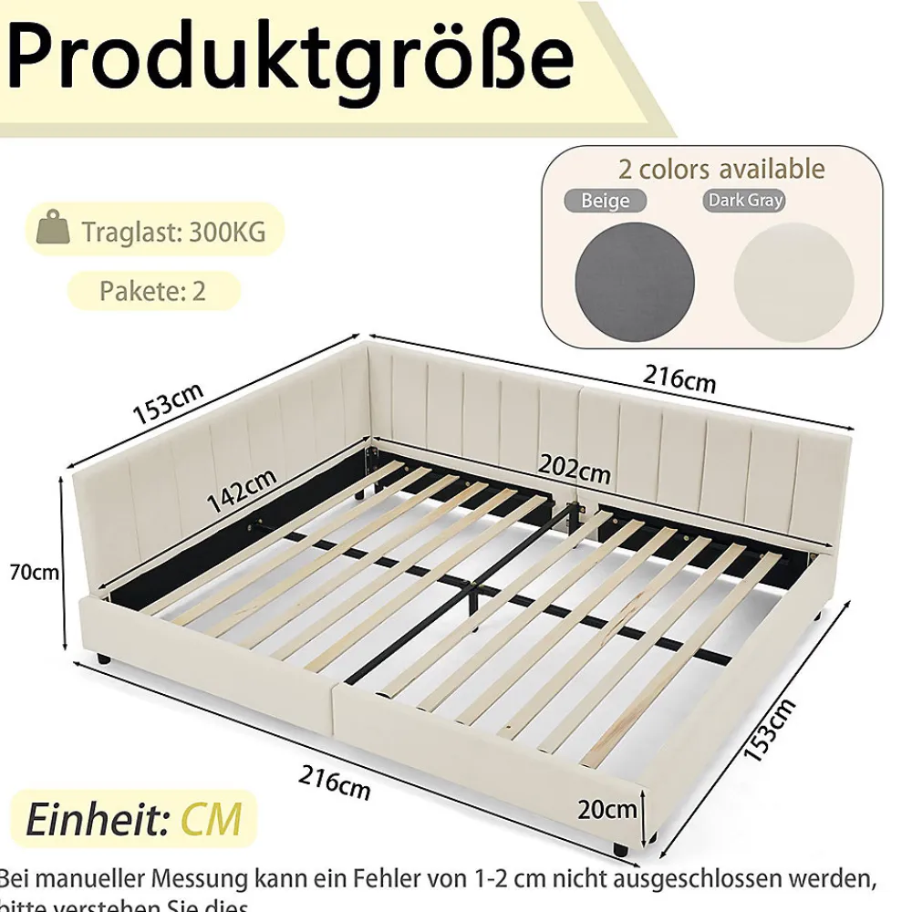 Lit double 140x200 cm, velours, dossier haut - beige>Blackcolors Online