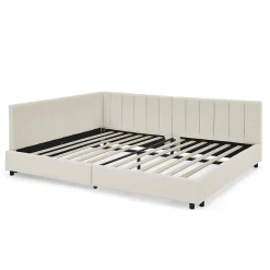 Lit double 140x200 cm, velours, dossier haut - beige><noscript><img width=
